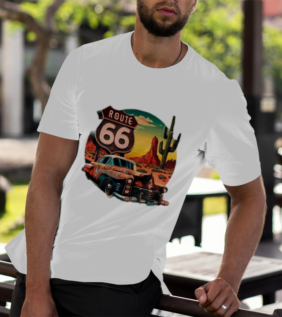 Route 66 Classic Car Desert Scene T-Shirt