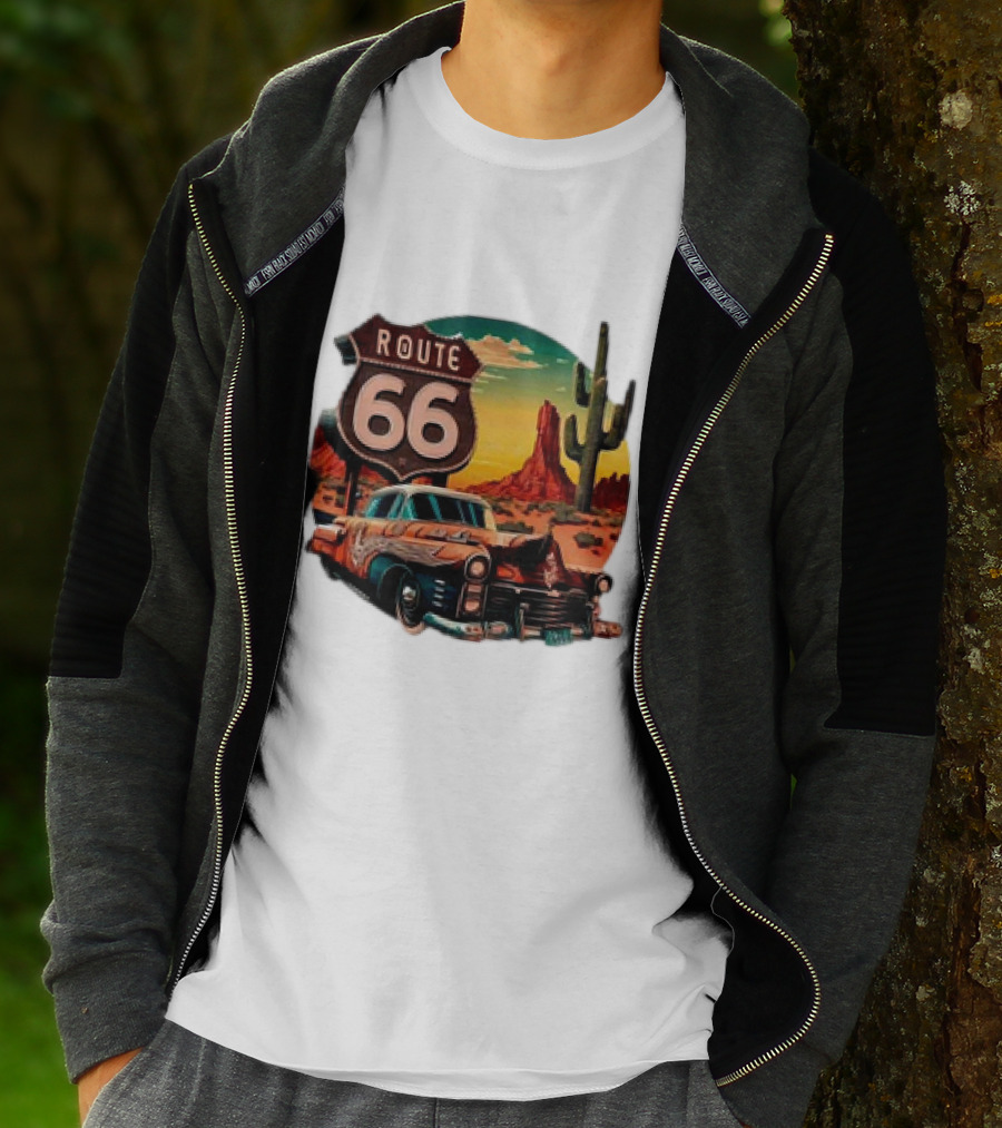 Route 66 Classic Car Desert Scene T-Shirt