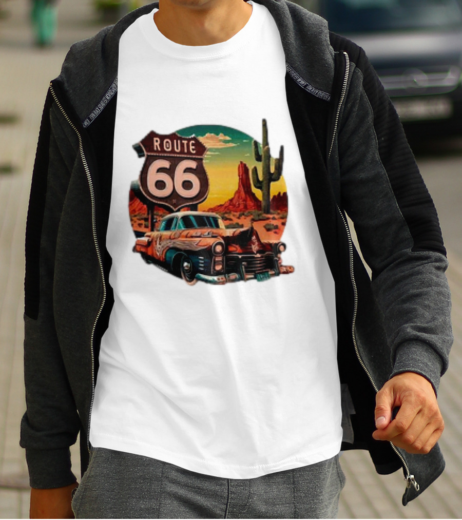 Route 66 Classic Car Desert Scene T-Shirt