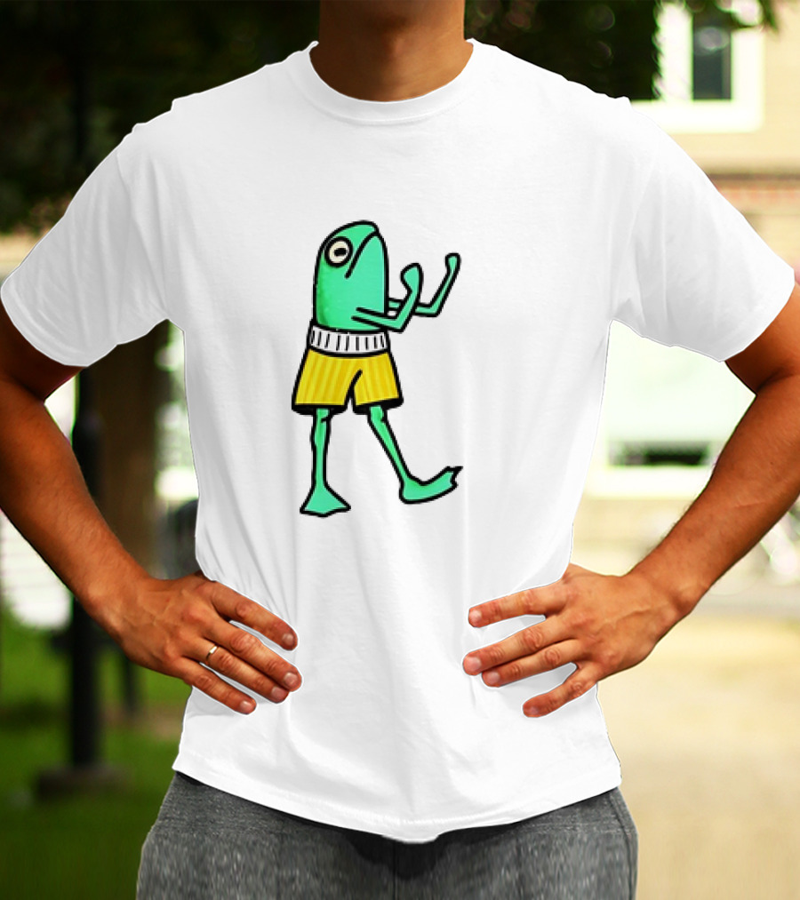 Frog Wearing Boxing Pose In Yellow Shorts T-Shirt