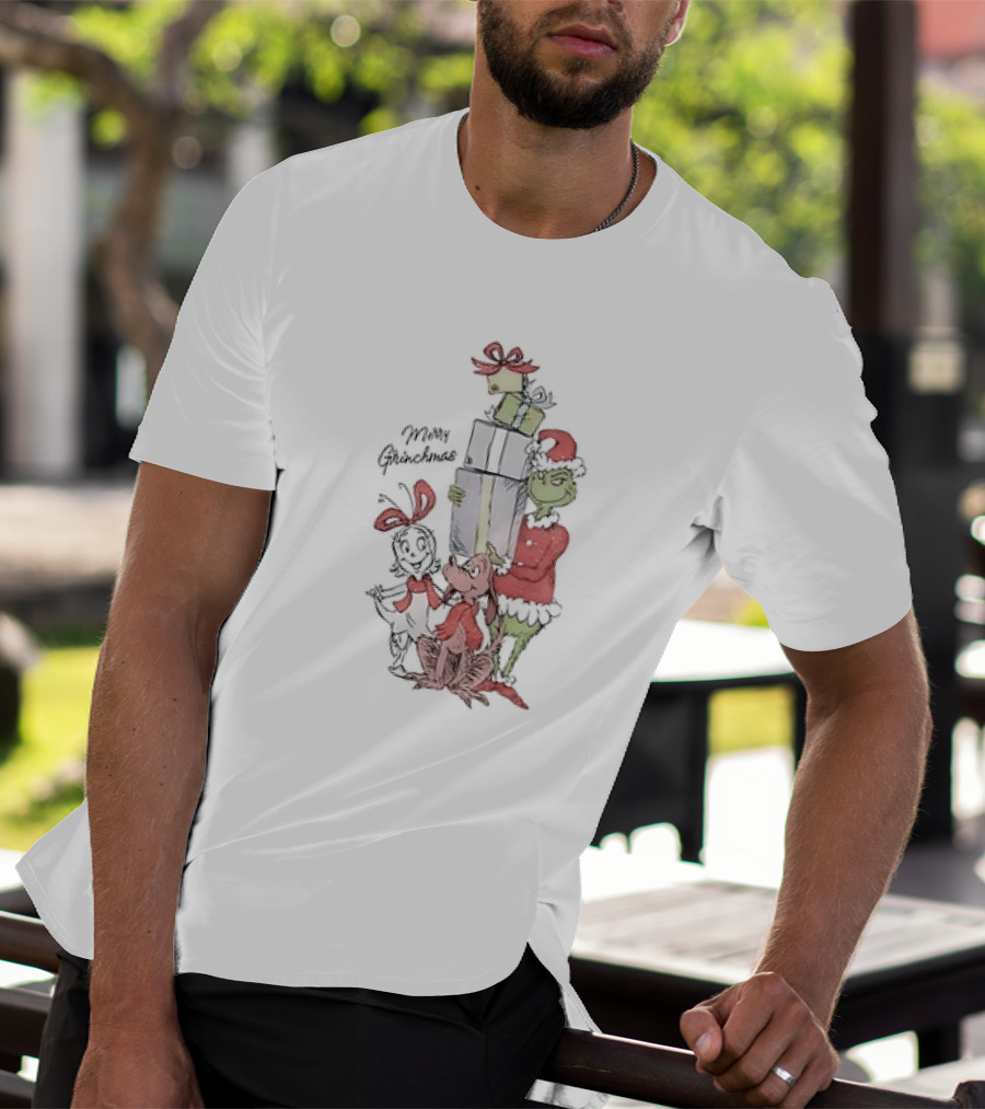 Merry Grinchmas Grinch With Max And Cindy Lou Who Holiday Cartoon T-Shirt