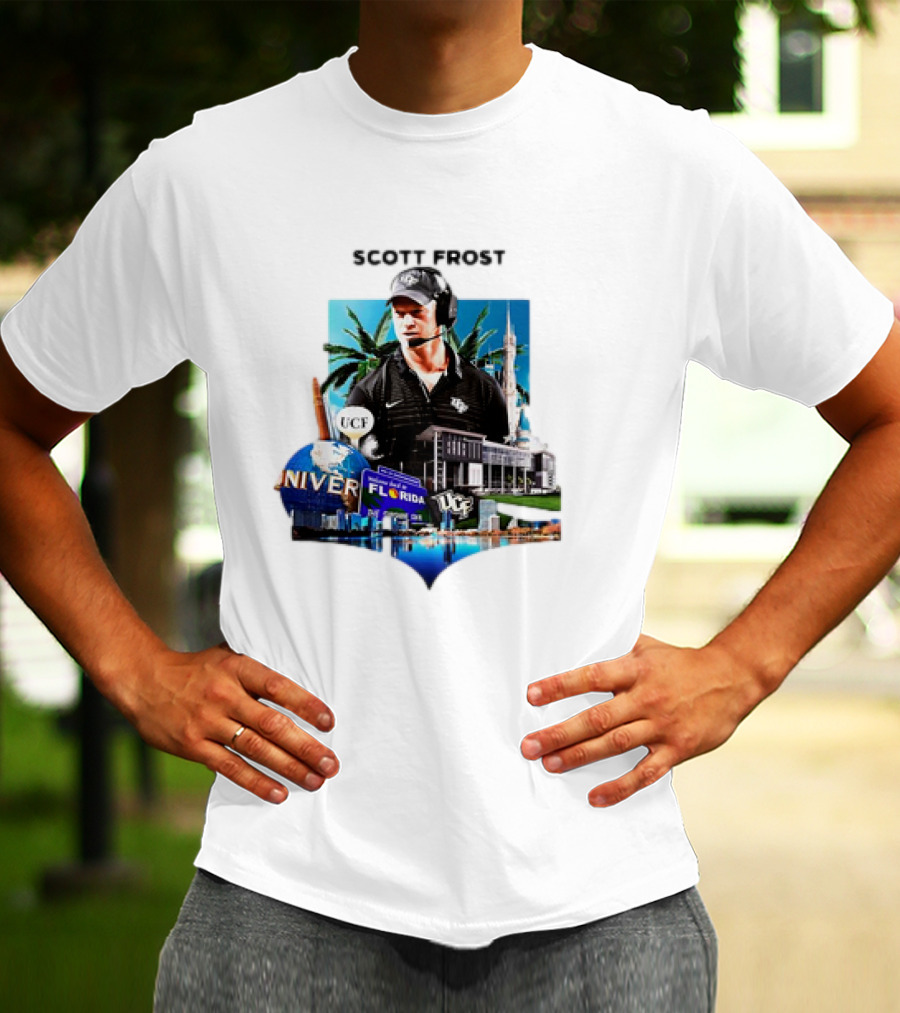 Scott Frost UCF Florida With University Campus And Palm Trees T-Shirt