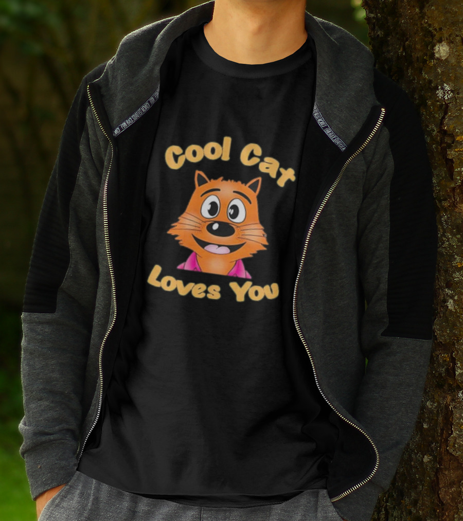 Cool Cat Loves You Smiling Orange Cartoon Face T-Shirt