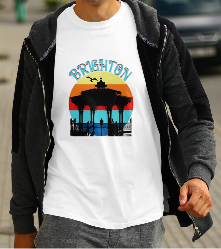 Brighton Bandstand Silhouette At Sunset With Seagulls T-Shirt