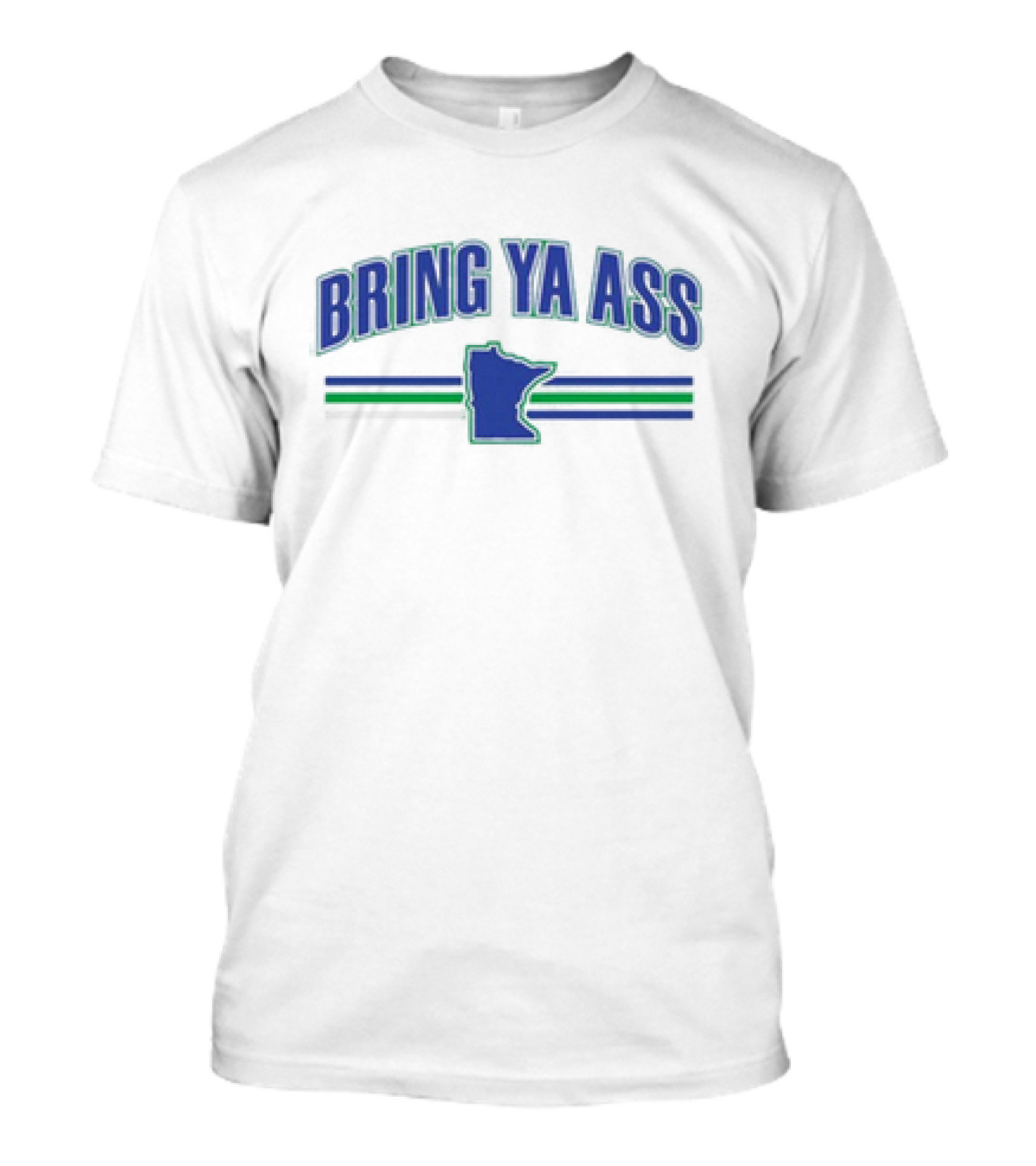 Bring Ya Ass Team Minnesota Outline Хоккейный поиск – Green Blue Stripes T-Shirt