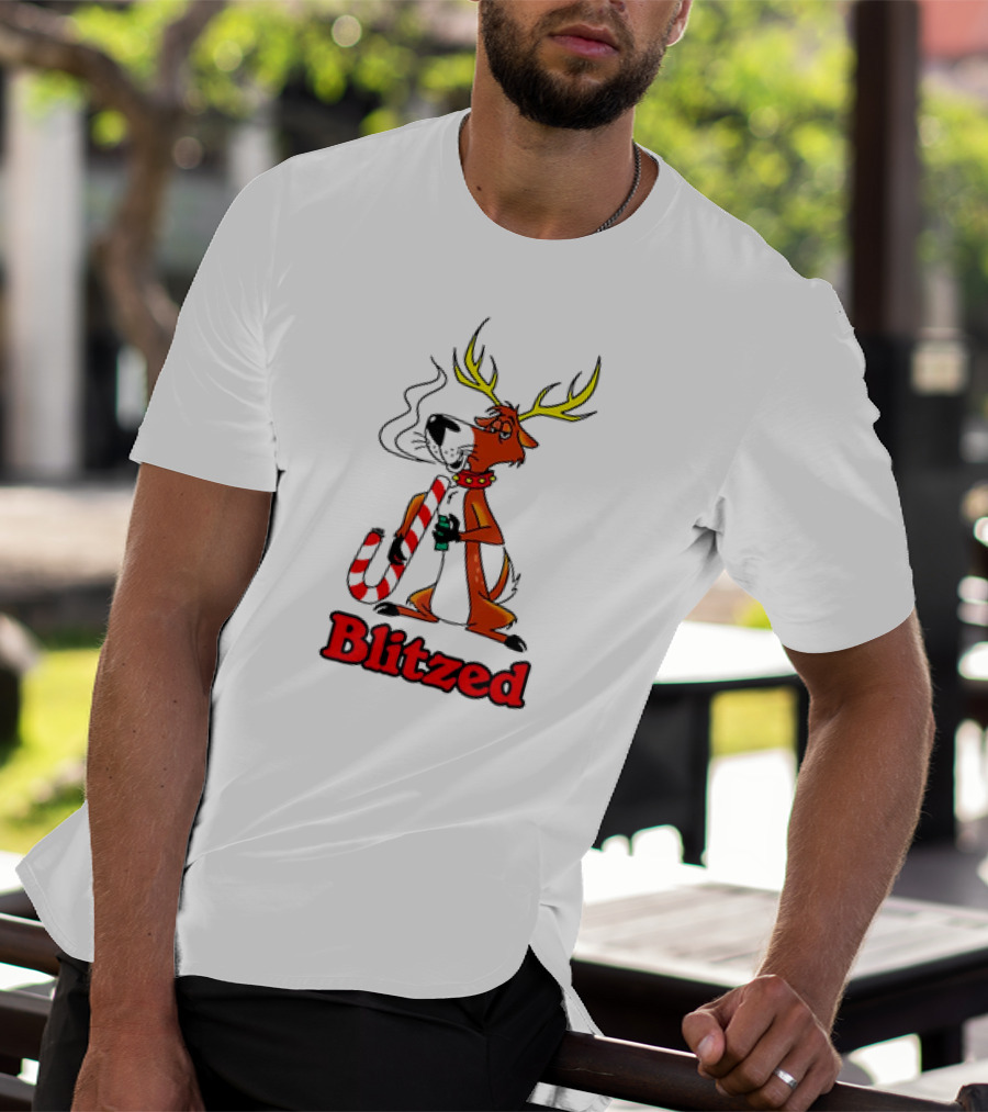 Blitzed Reindeer With Candy Cane And Holiday Cheer T-Shirt