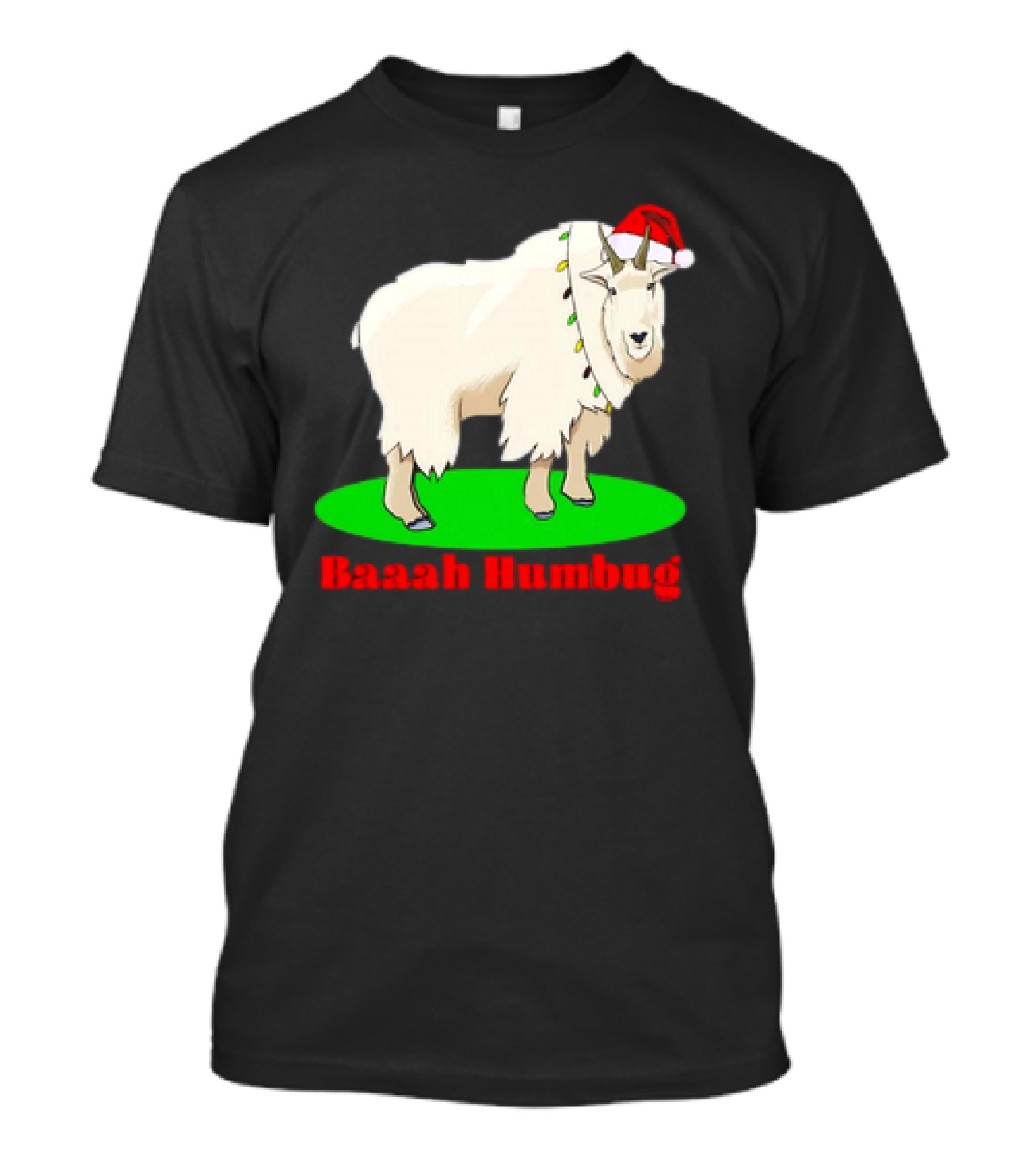 Baaah Humbug Goat With Santa Hat Holiday Lights T-Shirt