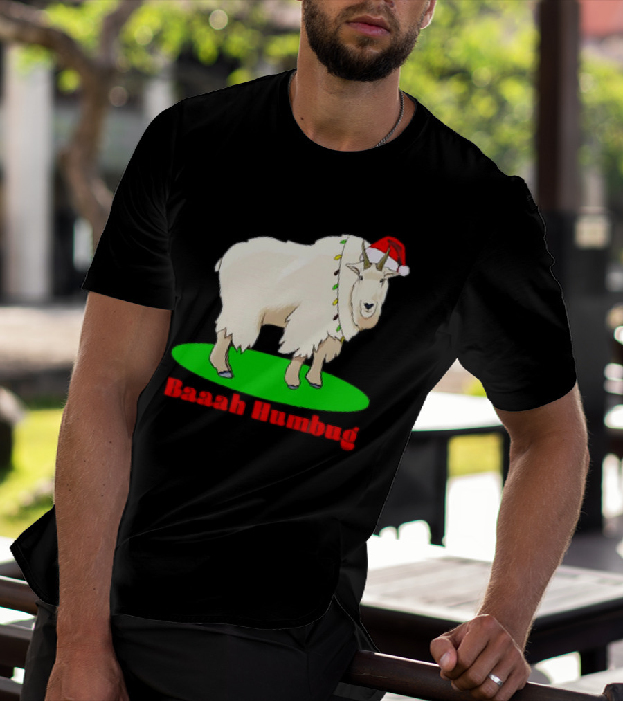 Baaah Humbug Goat With Santa Hat Holiday Lights T-Shirt