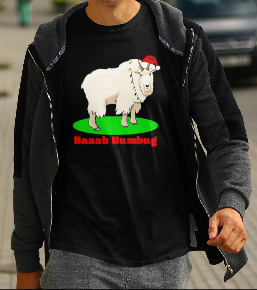 Baaah Humbug Goat With Santa Hat Holiday Lights T-Shirt