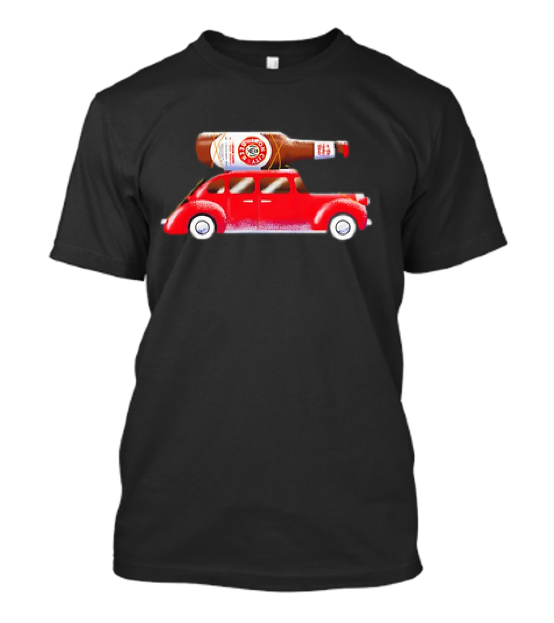 Iron City Beer Bottle On Red Vintage Car Holiday T-Shirt