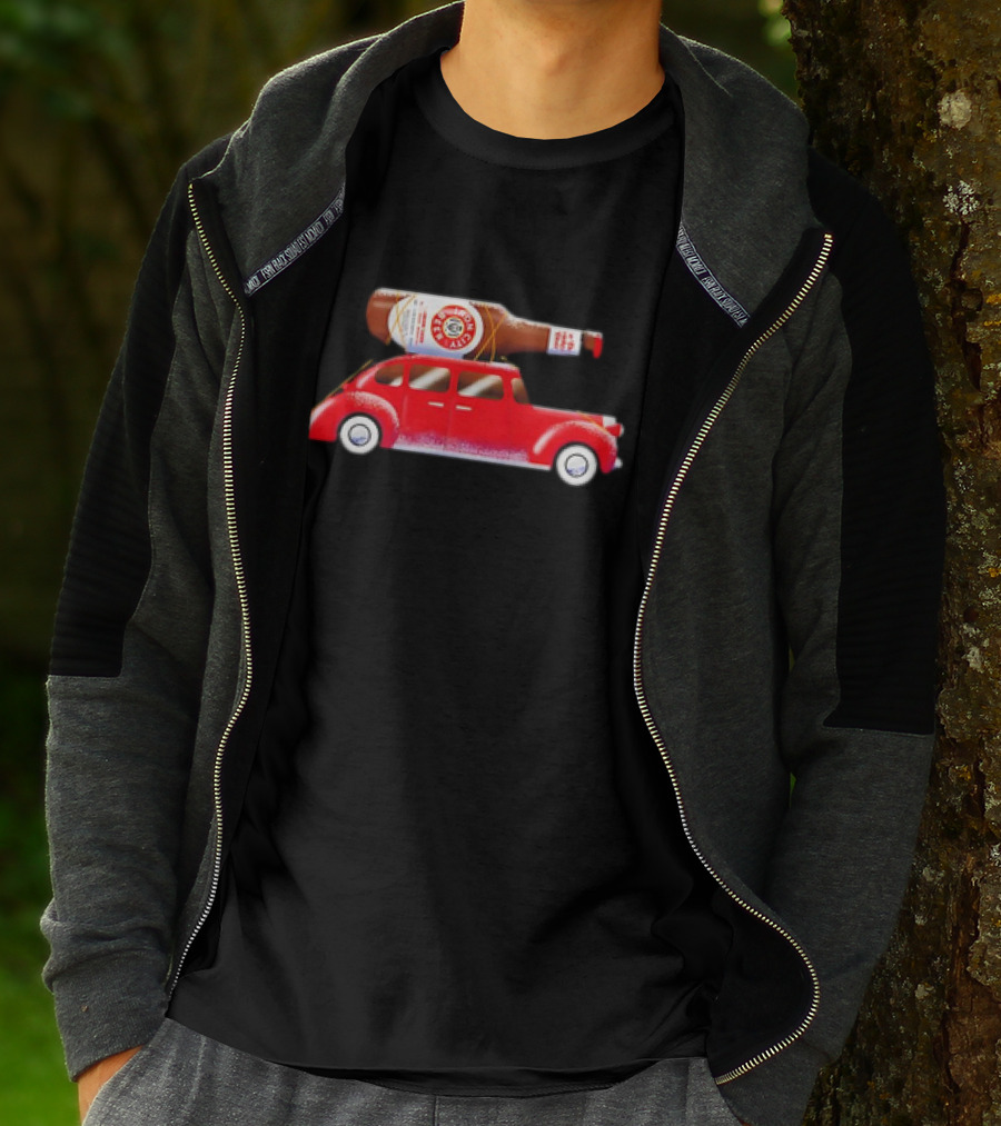 Iron City Beer Bottle On Red Vintage Car Holiday T-Shirt