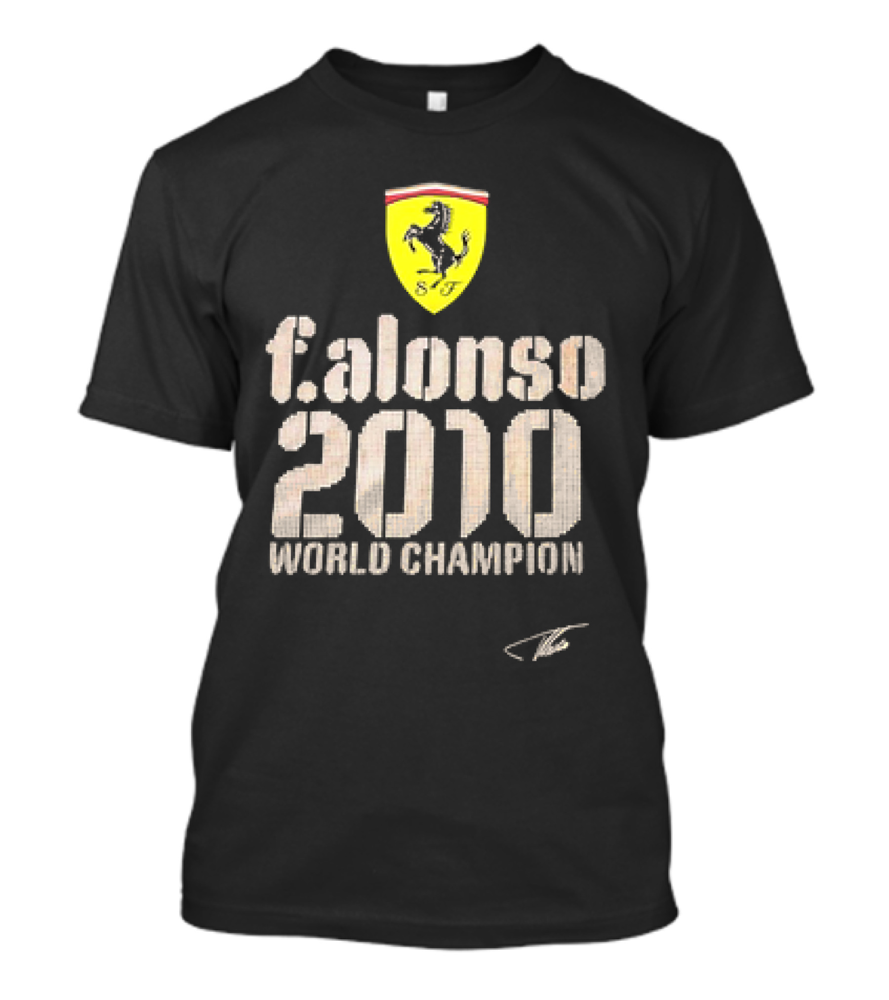 Ferrari F Alonso 2010 World Champion Vintage Logo Yellow Horse Badge T-Shirt