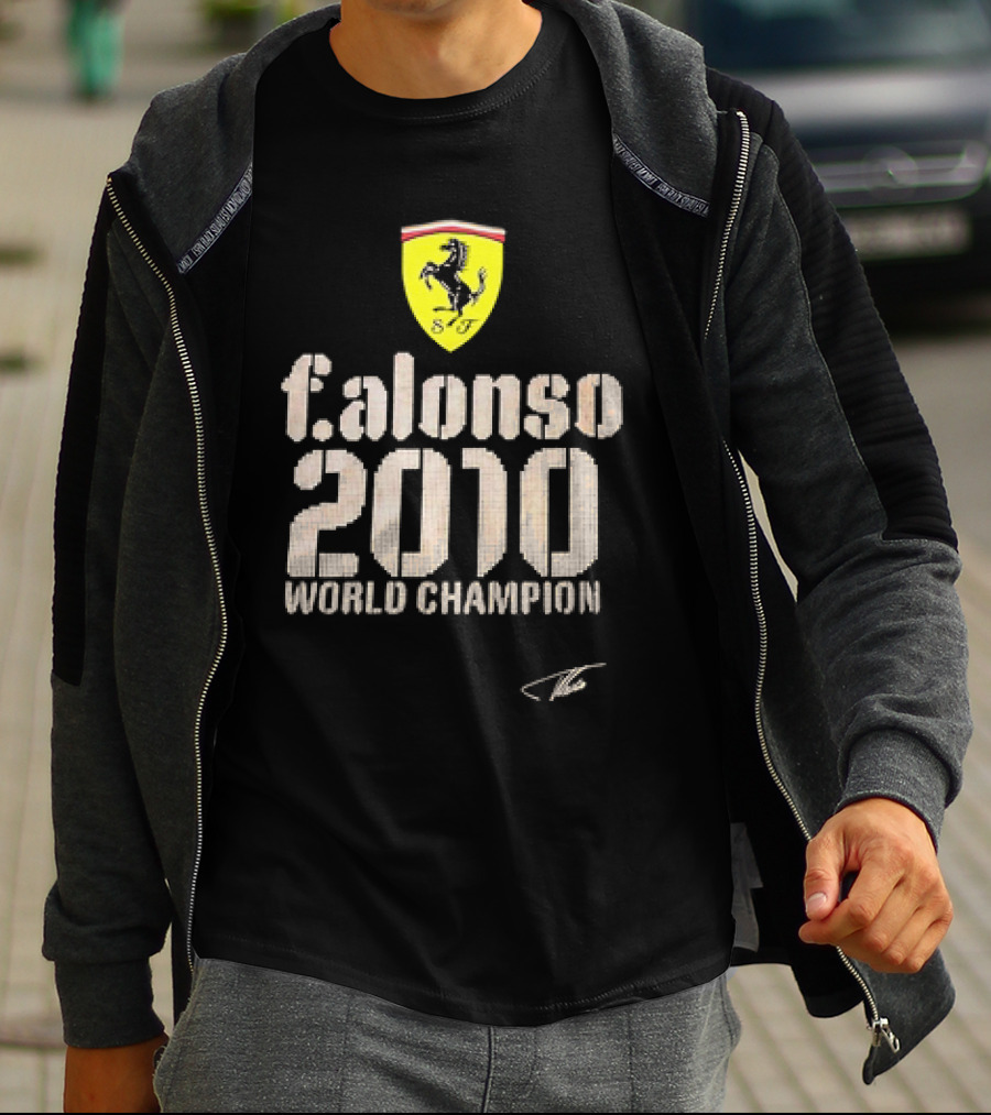 Ferrari F Alonso 2010 World Champion Vintage Logo Yellow Horse Badge T-Shirt