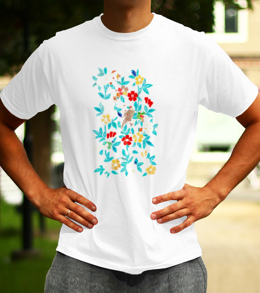 Fowl And Flower Vintage Pattern Print T-Shirt
