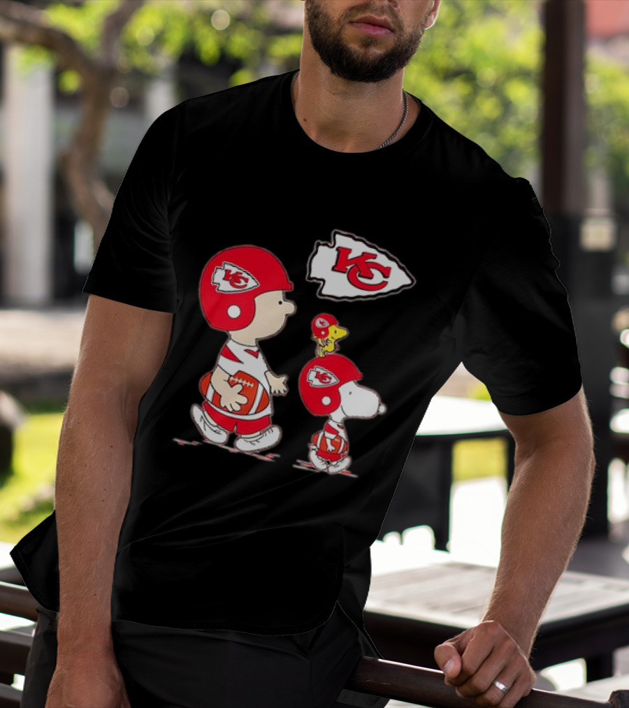 Peanuts Characters In Kansas City Chiefs Football Gear With KC T-Shirt