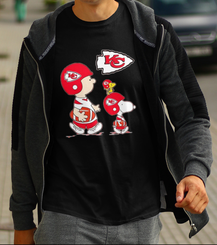 Peanuts Characters In Kansas City Chiefs Football Gear With KC T-Shirt