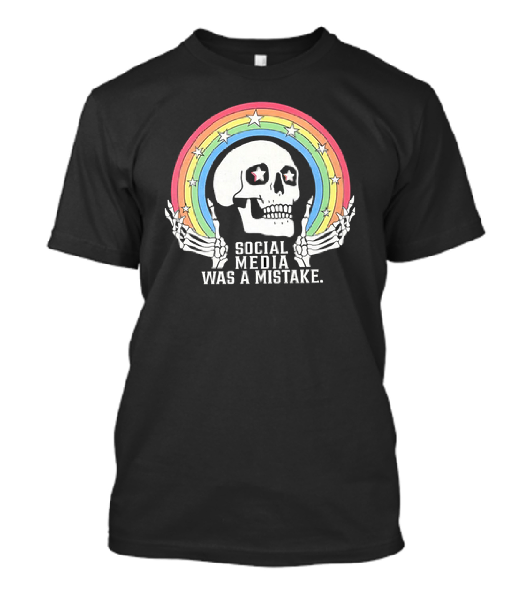 Skull Social Media Was A Mistake Rainbow Retro Stars T-Shirt