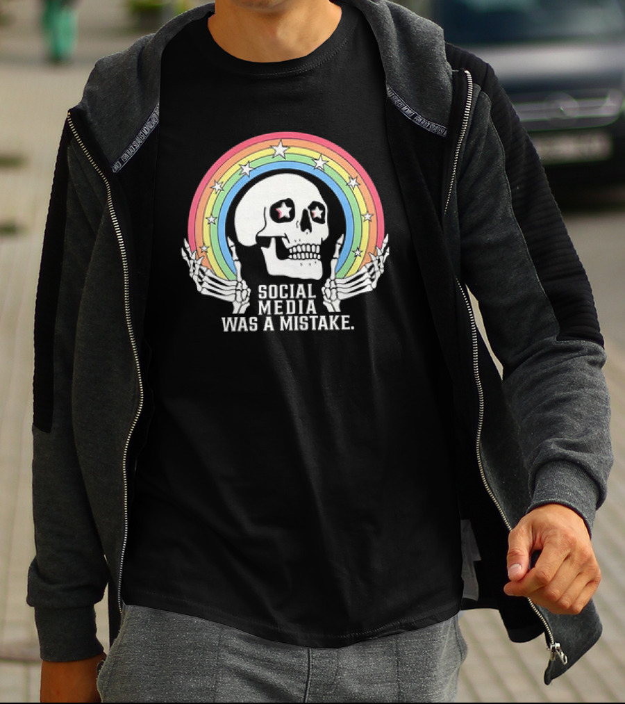 Skull Social Media Was A Mistake Rainbow Retro Stars T-Shirt