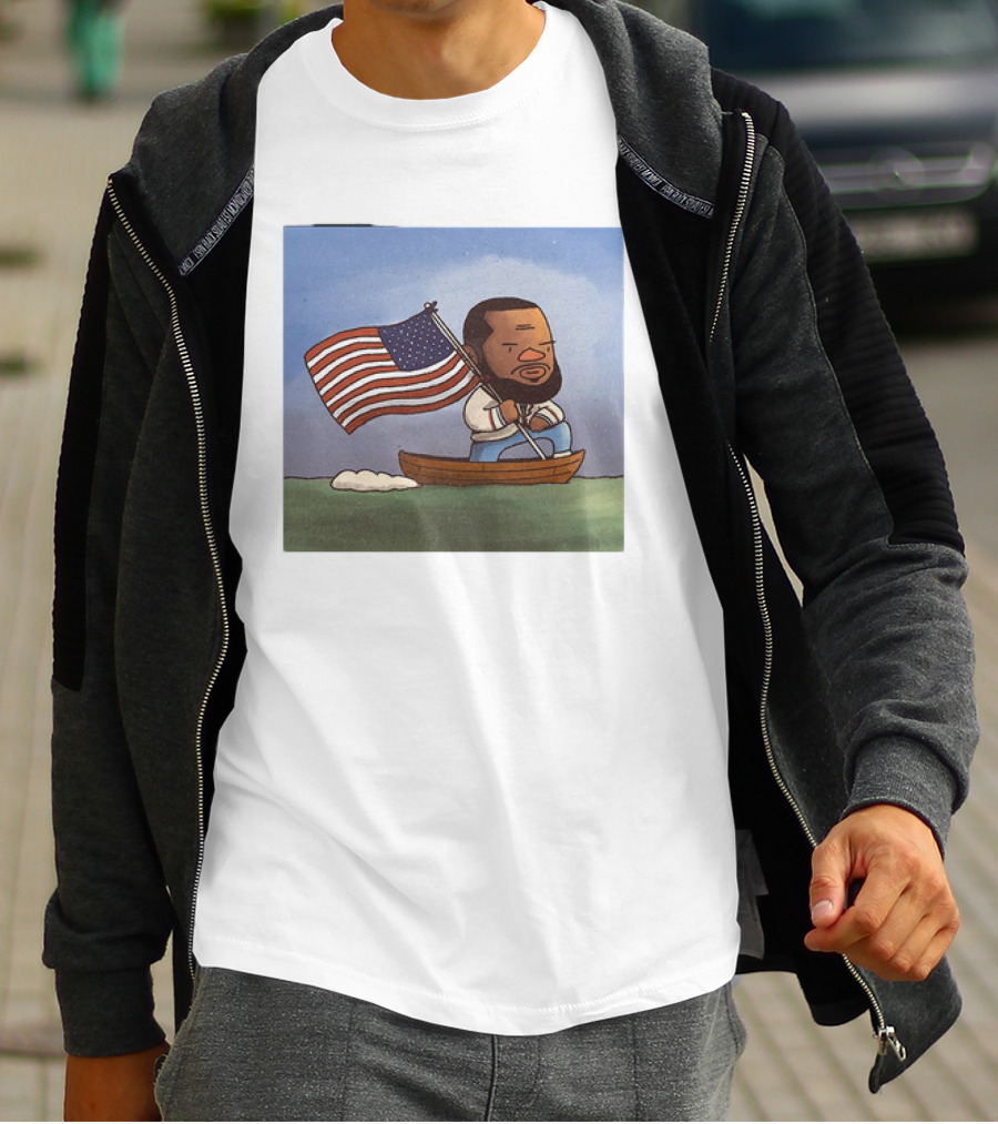 LeBron James LeCaptain America Cartoon Rowing With Flag T-Shirt