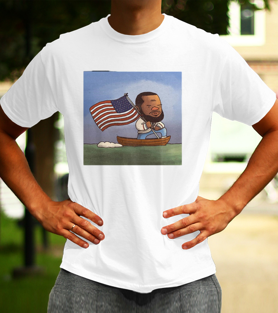 LeBron James LeCaptain America Cartoon Rowing With Flag T-Shirt