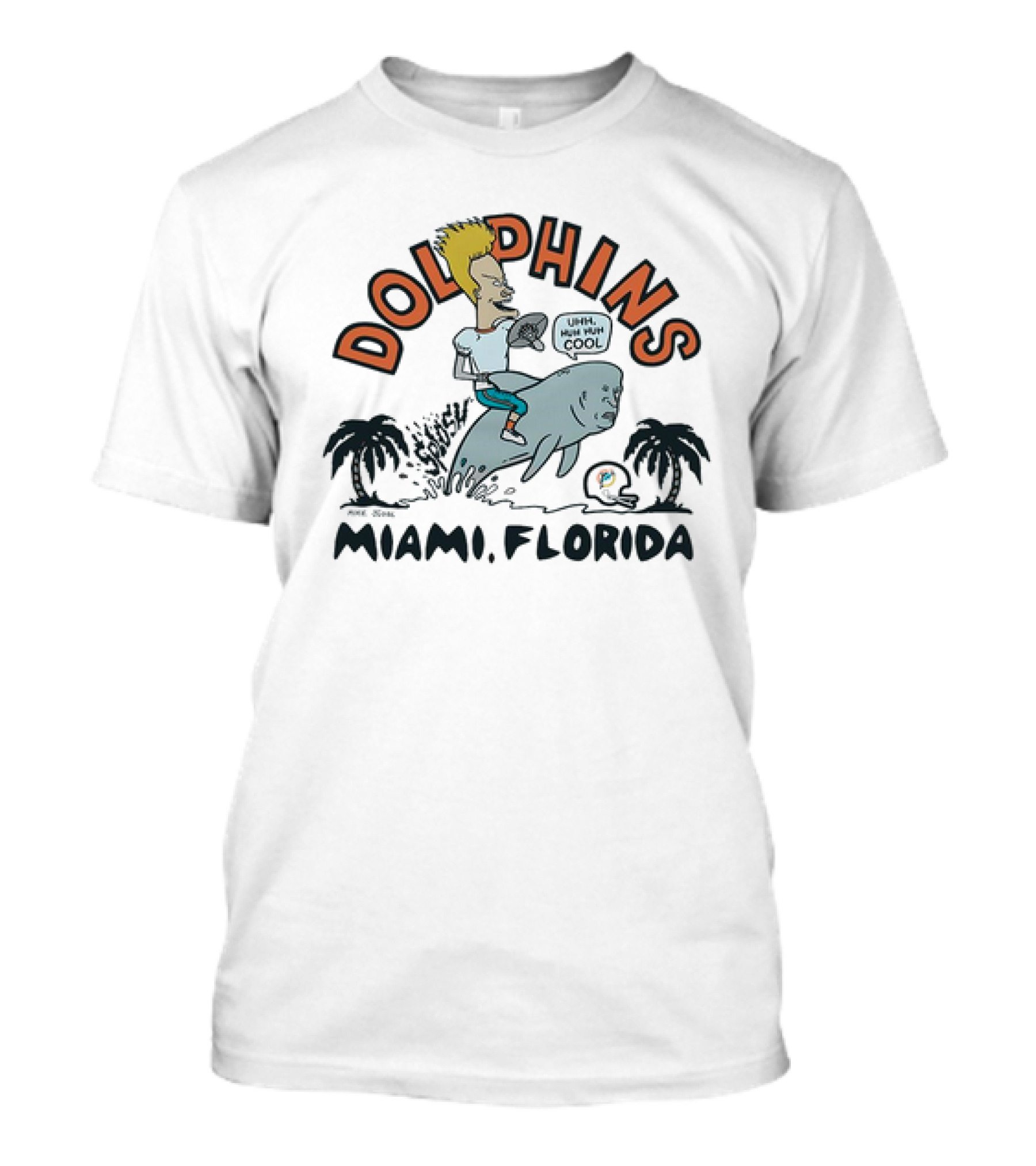 Beavis And Butt-Head Riding Dolphin Miami Florida Dolphins Uhh Huh Huh Cool T-Shirt