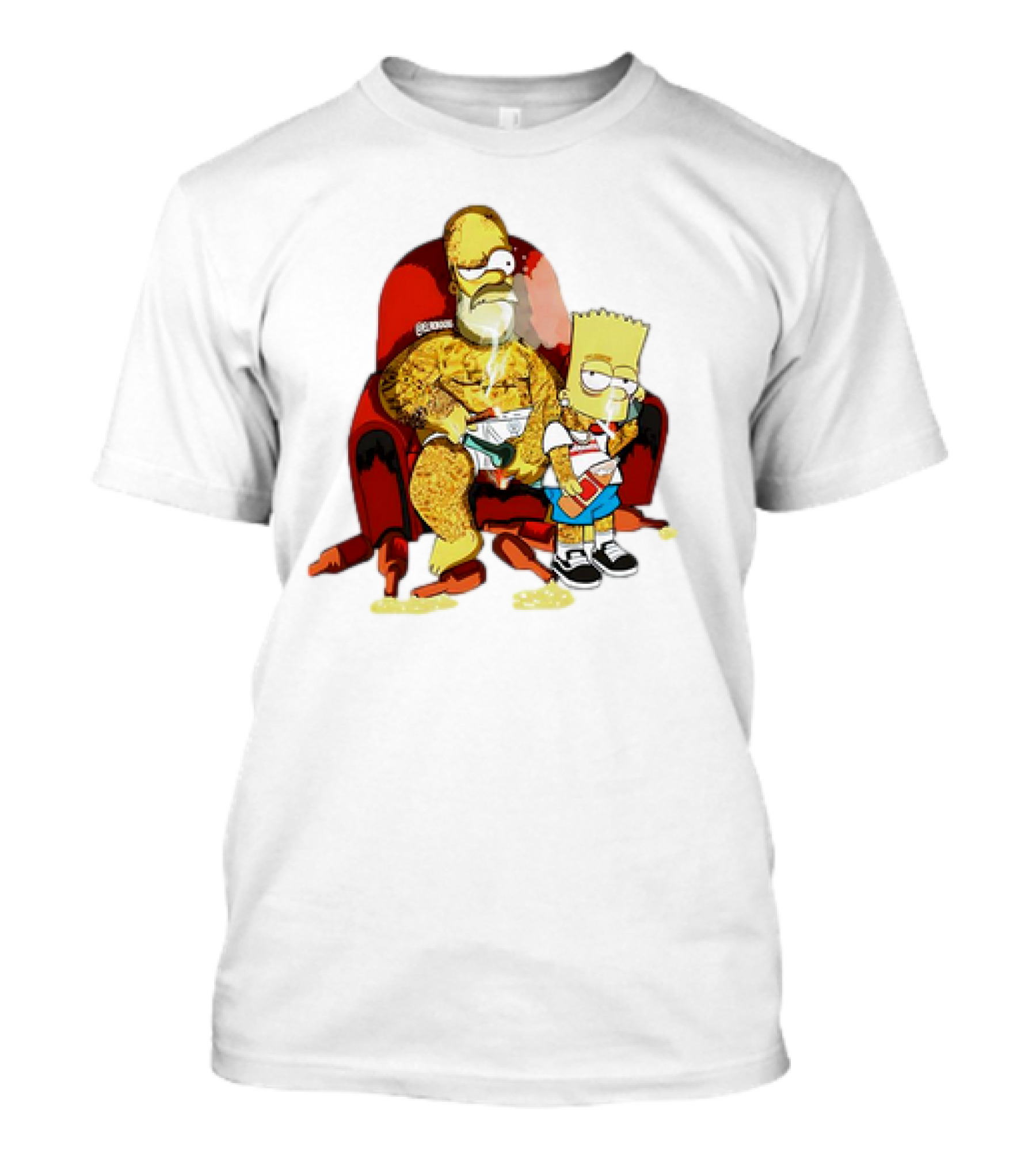 Homer Simpson Bart Simpson Gangster Smoking Money Sitting Chair T-Shirt