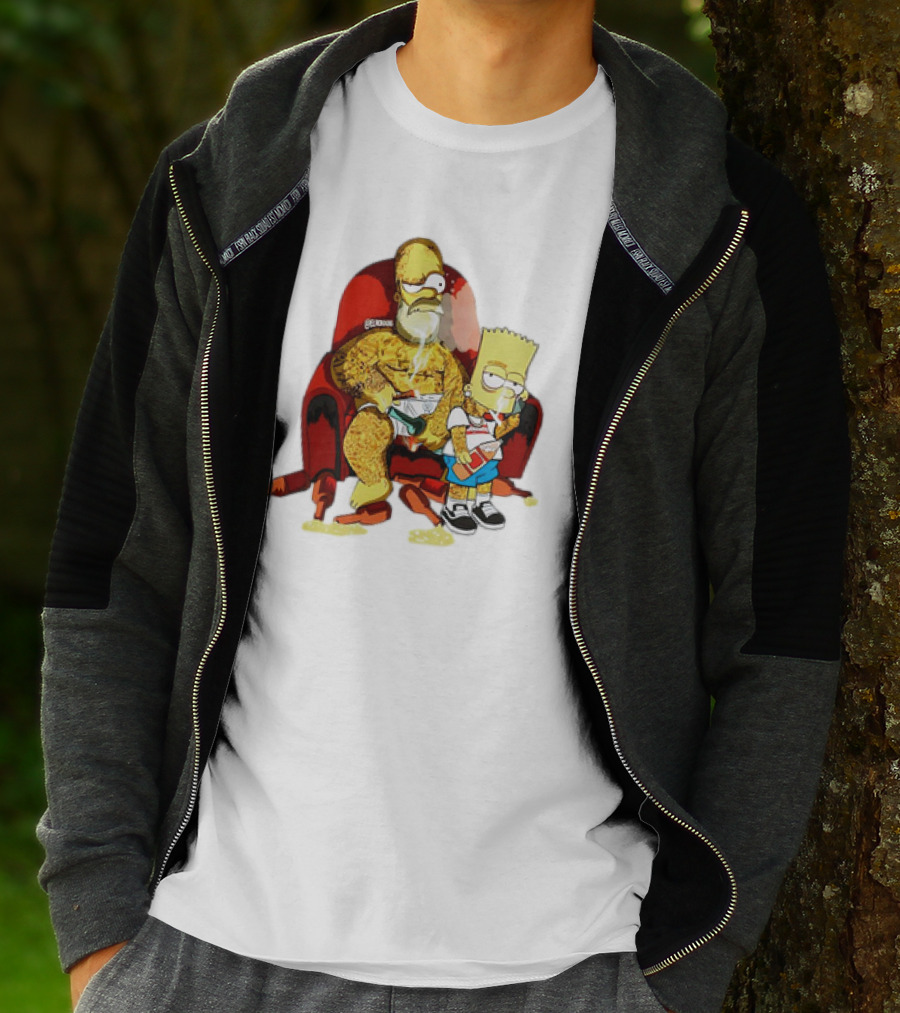 Homer Simpson Bart Simpson Gangster Smoking Money Sitting Chair T-Shirt