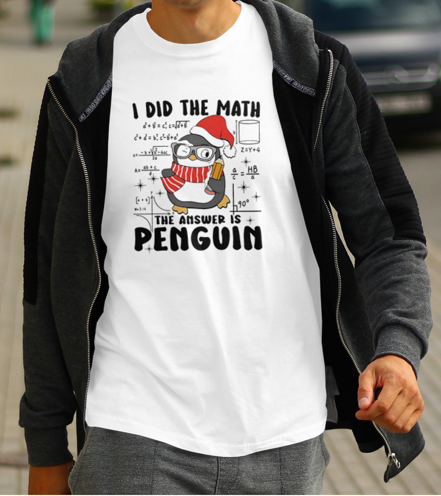 I Did The Math The Answer Is Penguin Santa Hat Glasses Scarf Math Equations T-Shirt