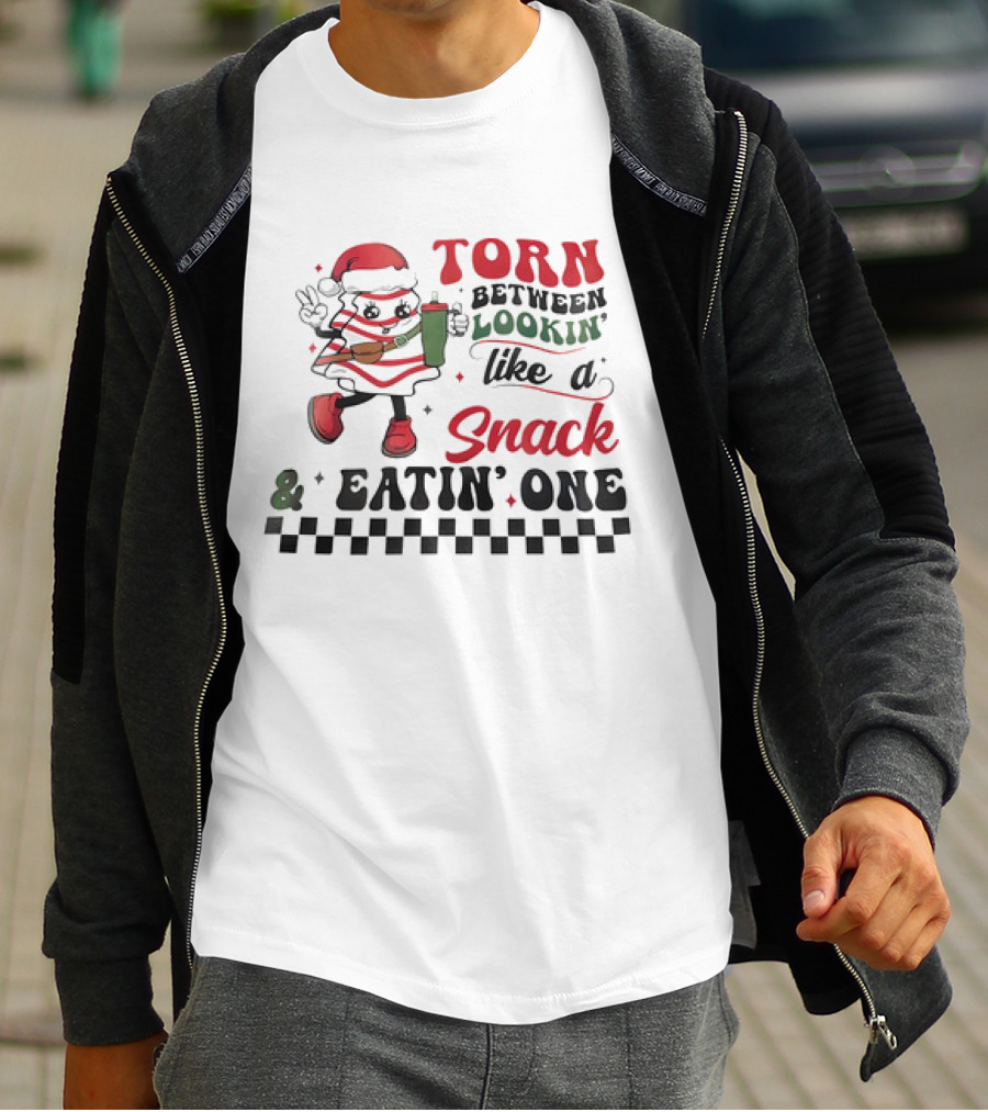 Torn Between Lookin’ Like A Snack And Eatin’ One Christmas Santa Checkered T-Shirt