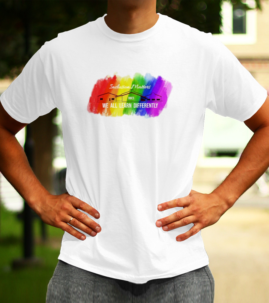 Inclusion Matters BBES We All Learn Differently Rainbow Brushstroke Background T-Shirt