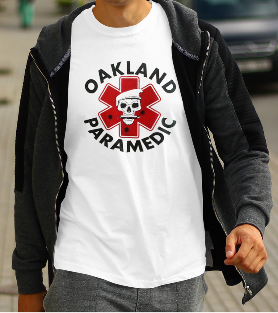 Oakland Paramedic Skull With Santa Hat And Red Cross T-Shirt