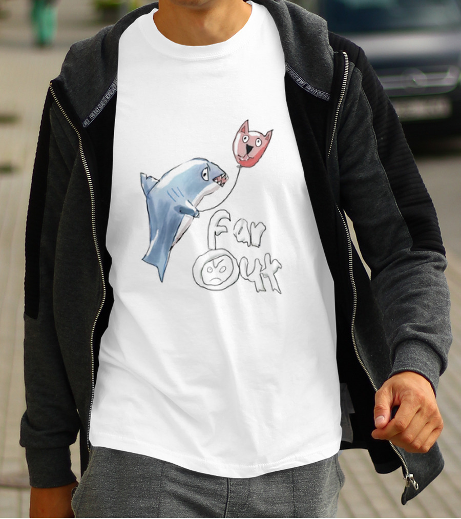 Shark With Cat Balloon Far Out T-Shirt