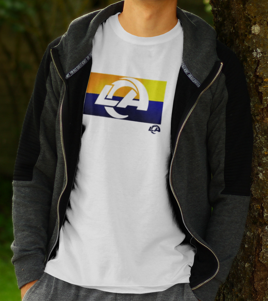 Los Angeles Rams LA Tri-Blend Heather Gray Square Off Yellow Blue T-Shirt