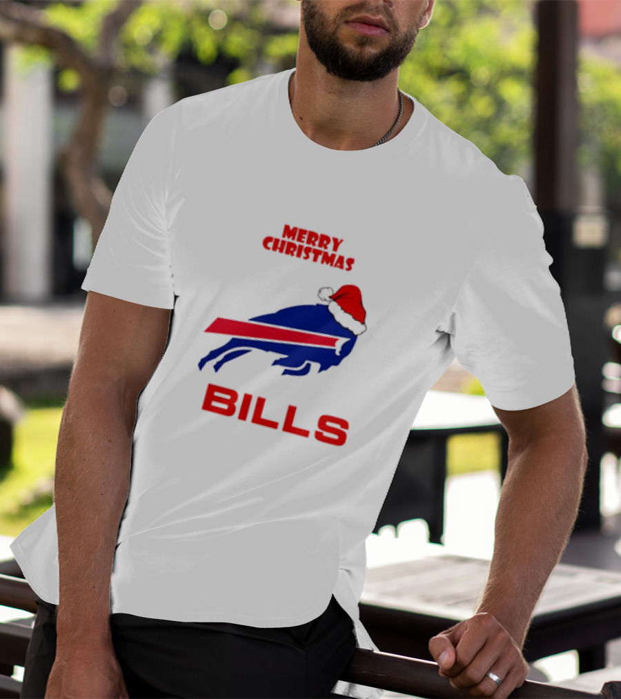 Merry Christmas Bills Santa Hat Logo Football Fan Gear T-Shirt