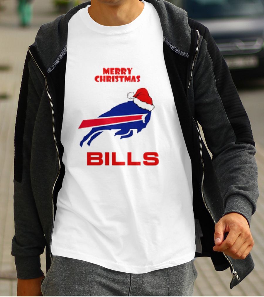 Merry Christmas Bills Santa Hat Logo Football Fan Gear T-Shirt