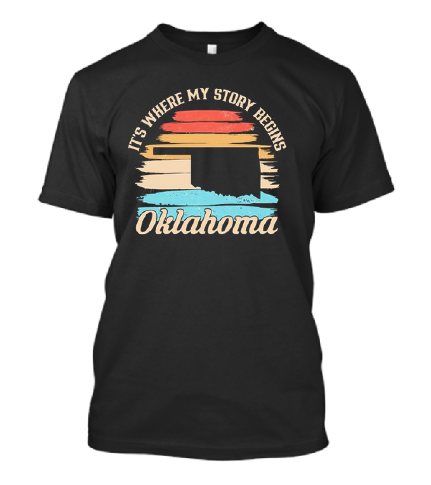 It's Where My Story Begins Oklahoma Map Vintage Retro Stripes T-Shirt