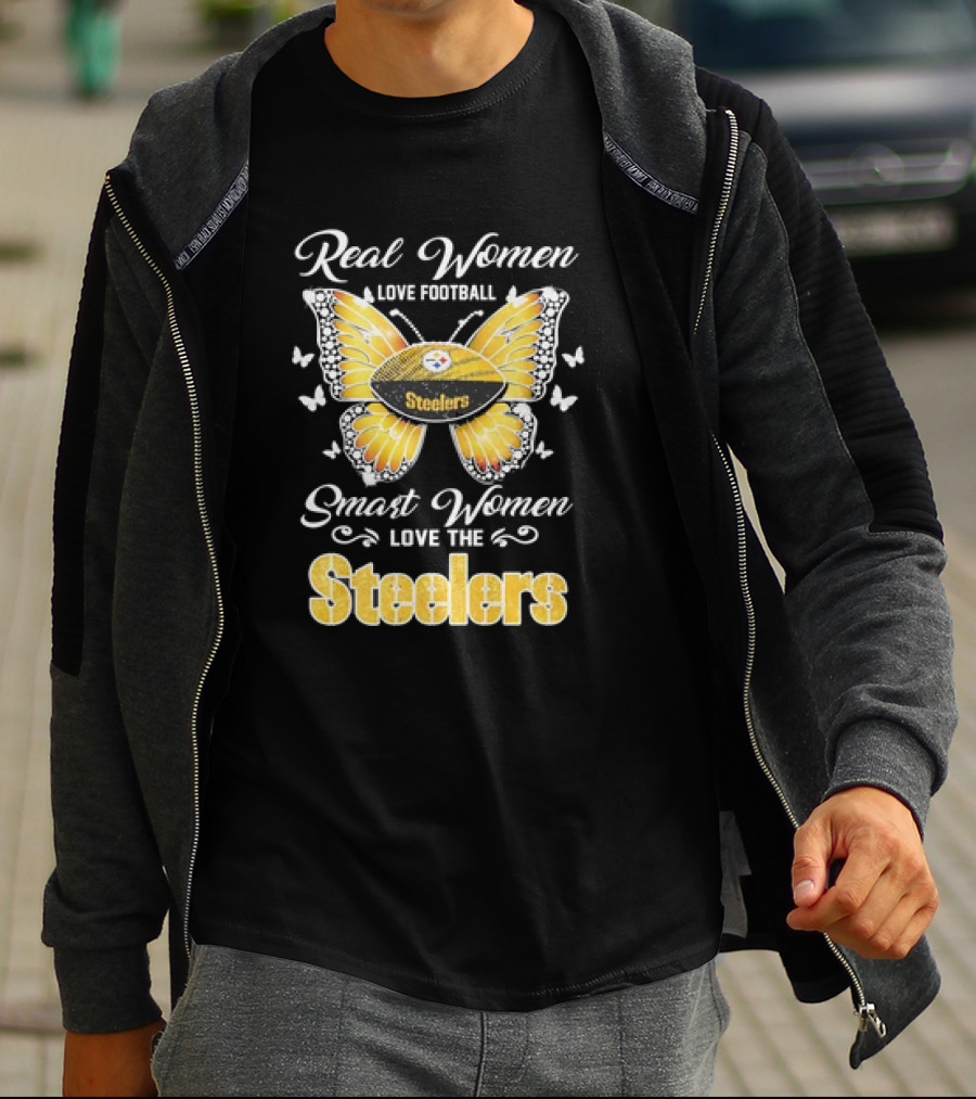 Real Women Love Football Smart Women Love The Steelers Football Butterfly T-Shirt