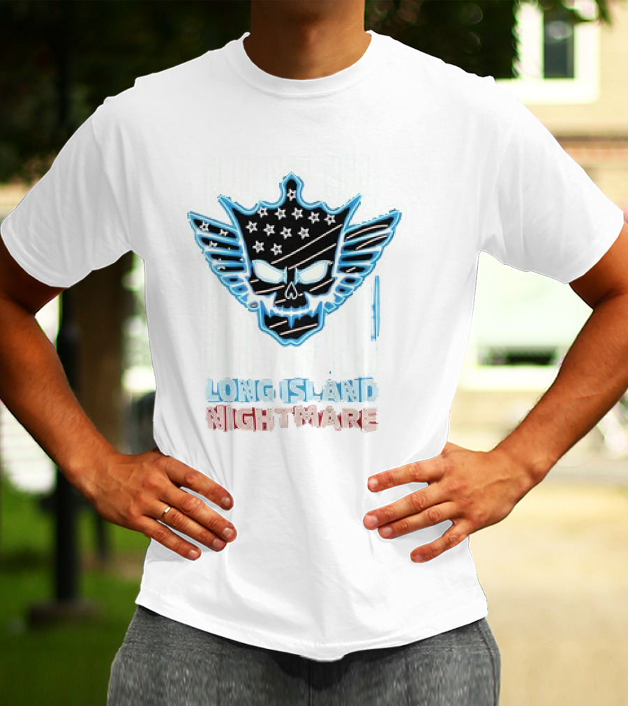 Long Island Nightmare Skull Stars Wings WWE T-Shirt