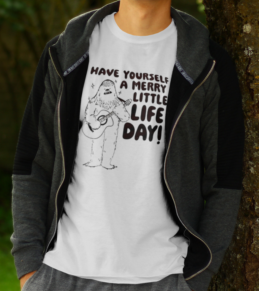 Bigfoot Have Yourself A Merry Little Life Day Playing Guitar T-Shirt