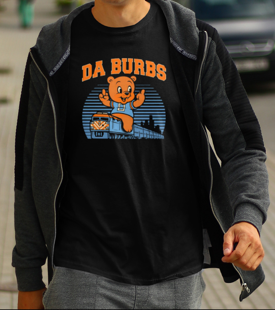Da Burbs Train Chicago Bears Football Bear With Train Scene T-Shirt