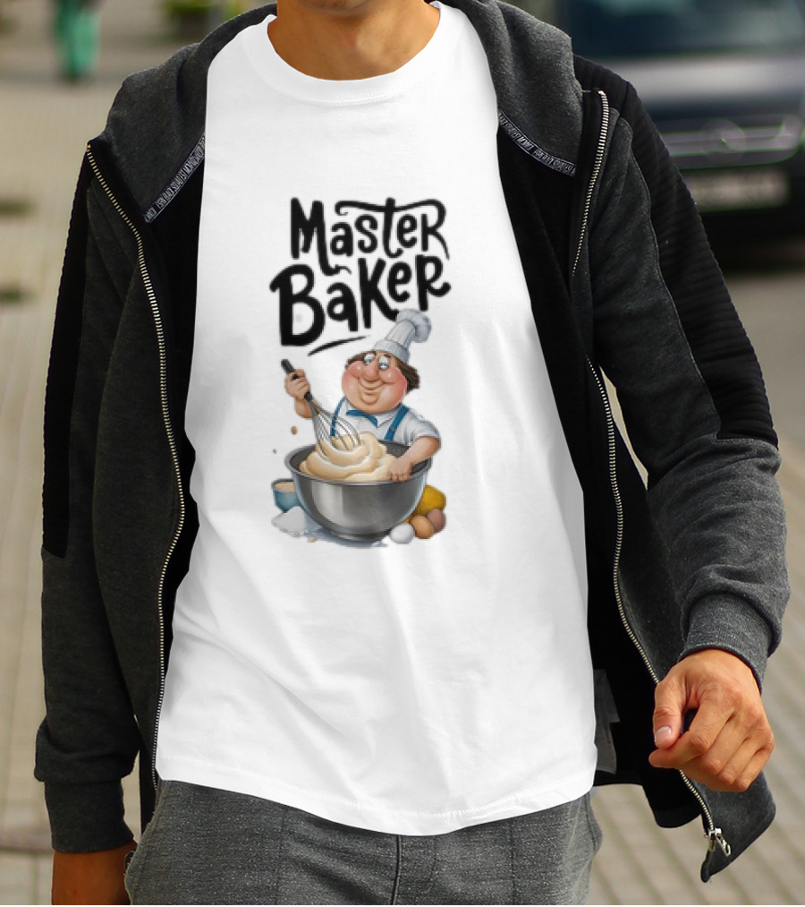 Master Baker Caricature Whisking Dough Enthusiastically T-Shirt