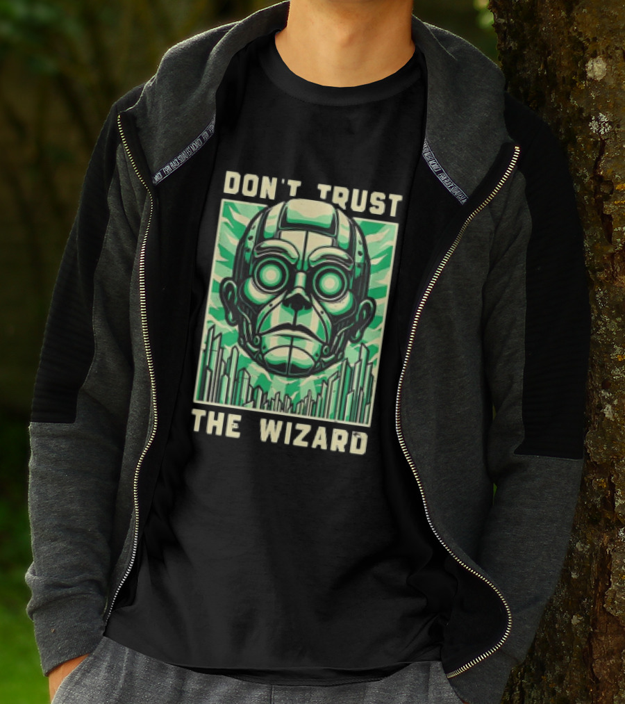 Don't Trust The Wizard Futuristic Metallic Face With Green Shards T-Shirt