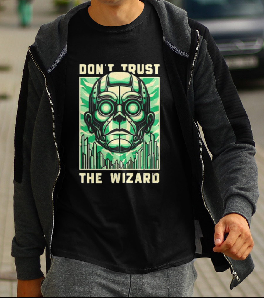 Don't Trust The Wizard Futuristic Metallic Face With Green Shards T-Shirt