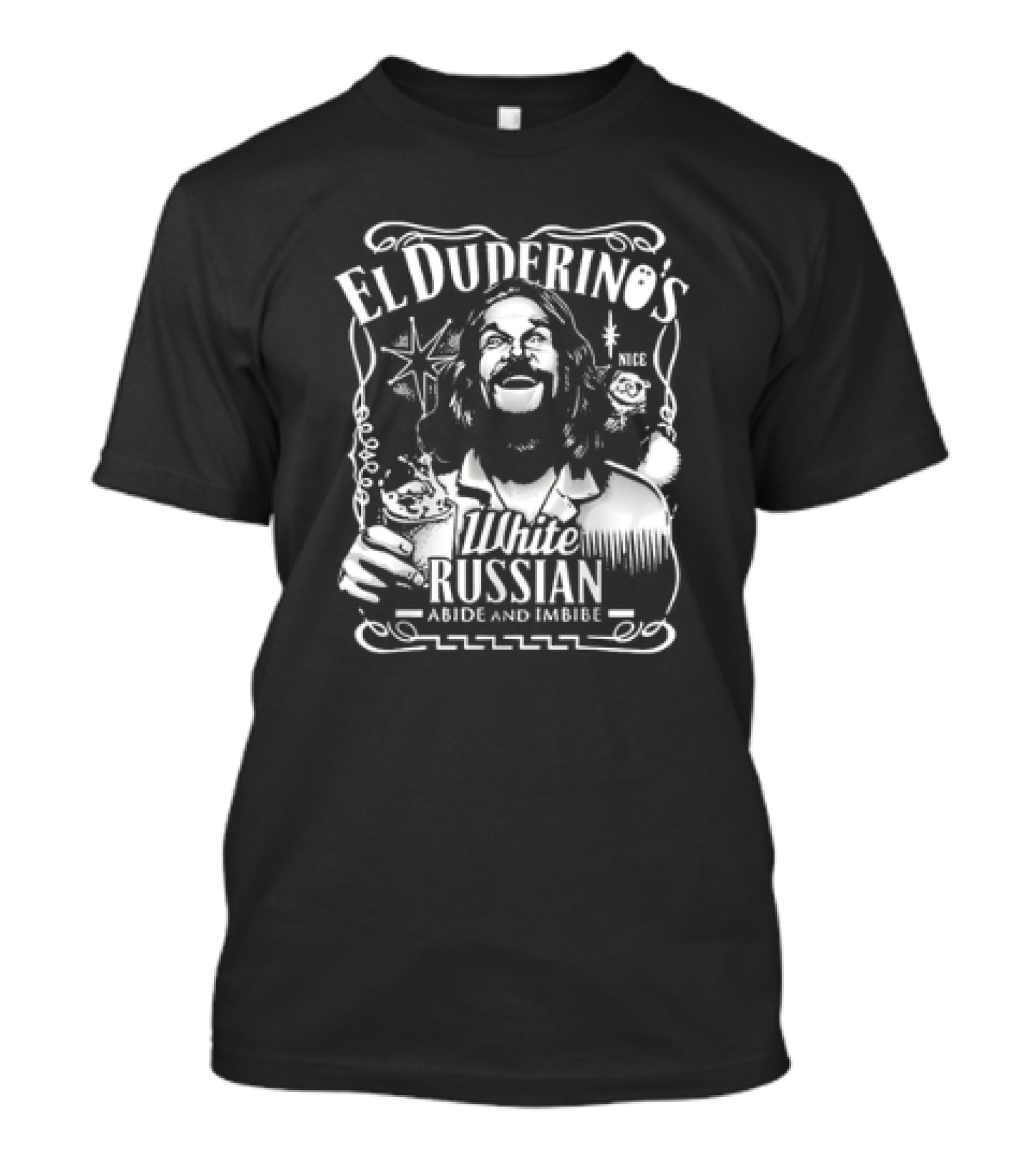 El Duderino’s White Russian Abide And Imbibe Retro Style Starburst Drink T-Shirt