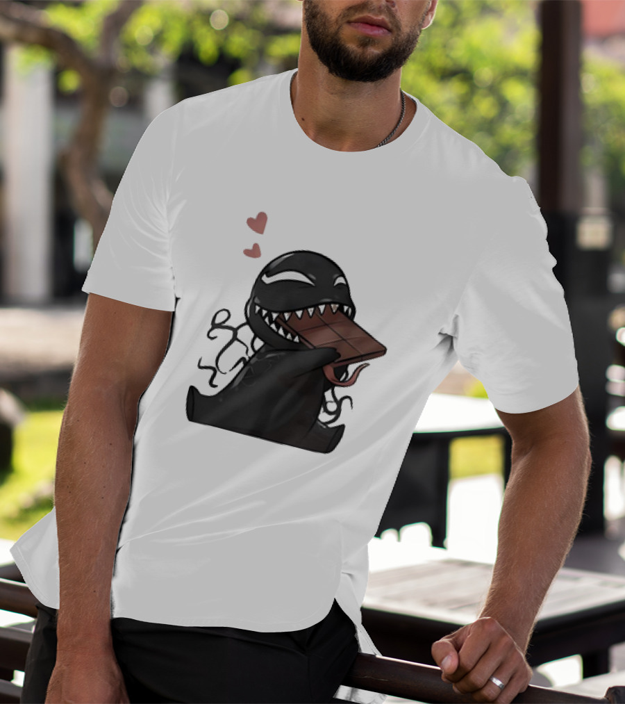 Venom Eating Chocolate Cartoon Meme With Hearts T-Shirt