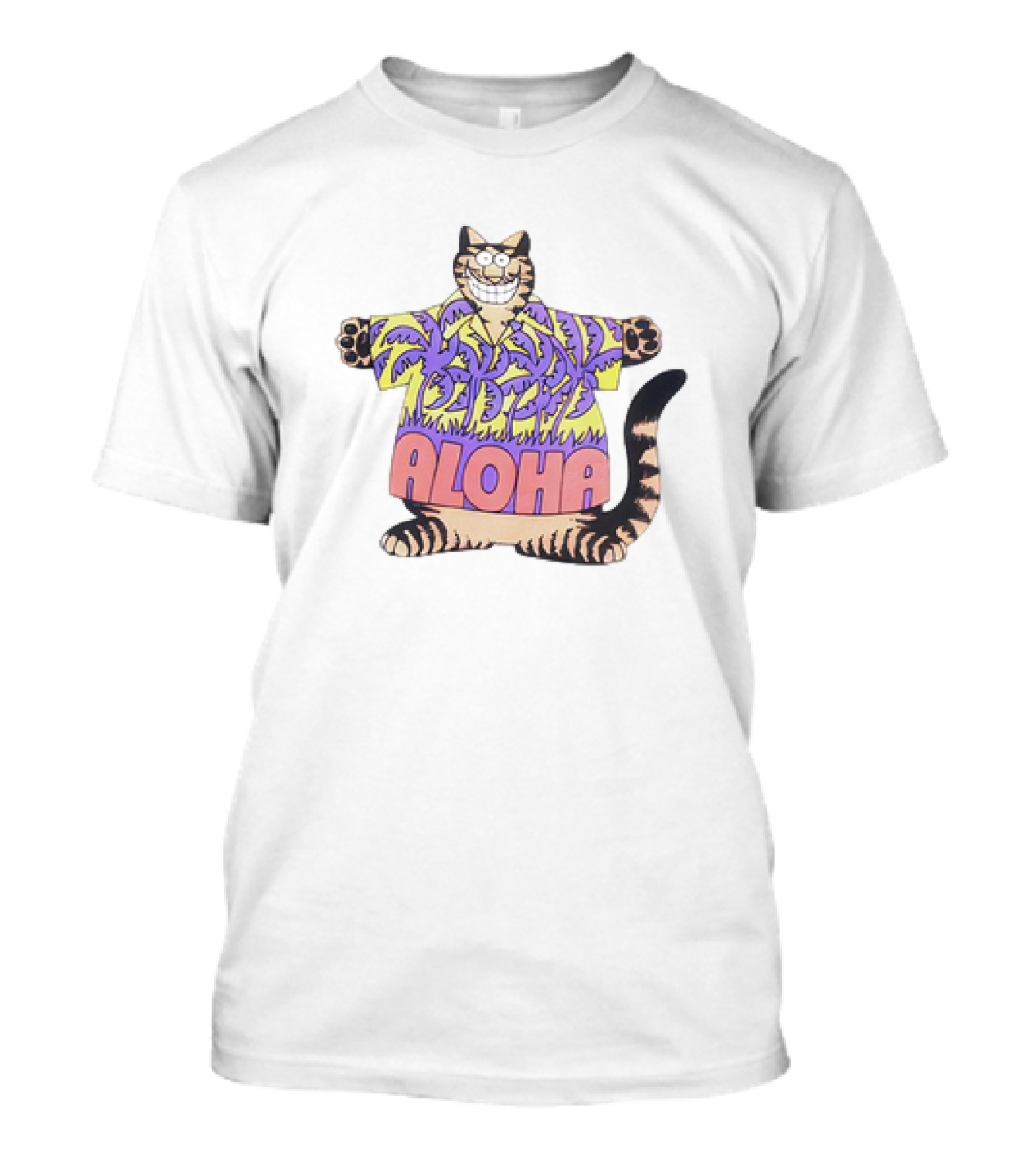 B Kliban Fat Cat Aloha Hawaii Crazy Purple Palm T-Shirt