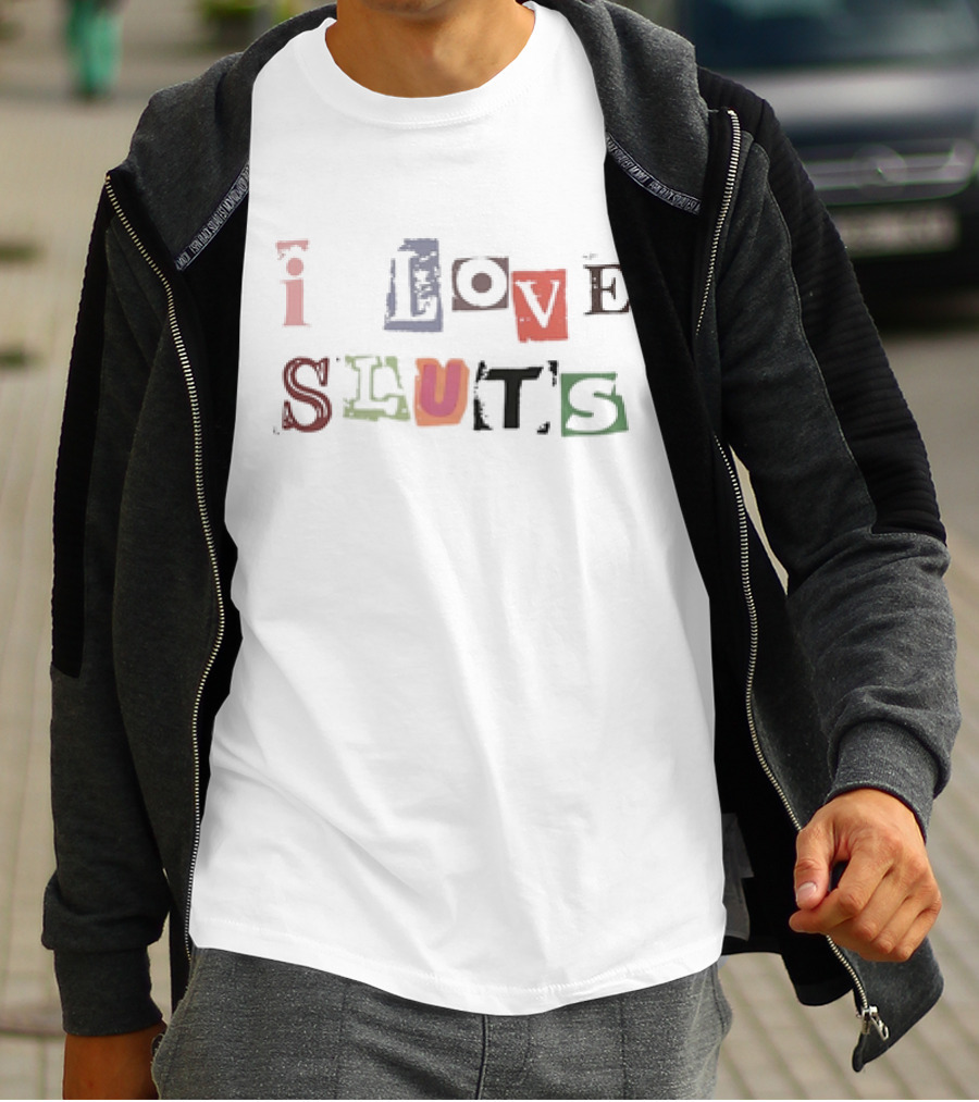 Reyvin Nychole Wearing I Love Sluts Text T-Shirt