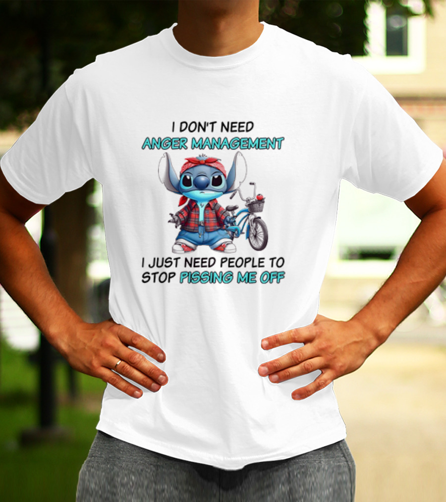 Stitch I Don’t Need Anger Management People Stop Pissing Me Off Bicycle Plaid T-Shirt