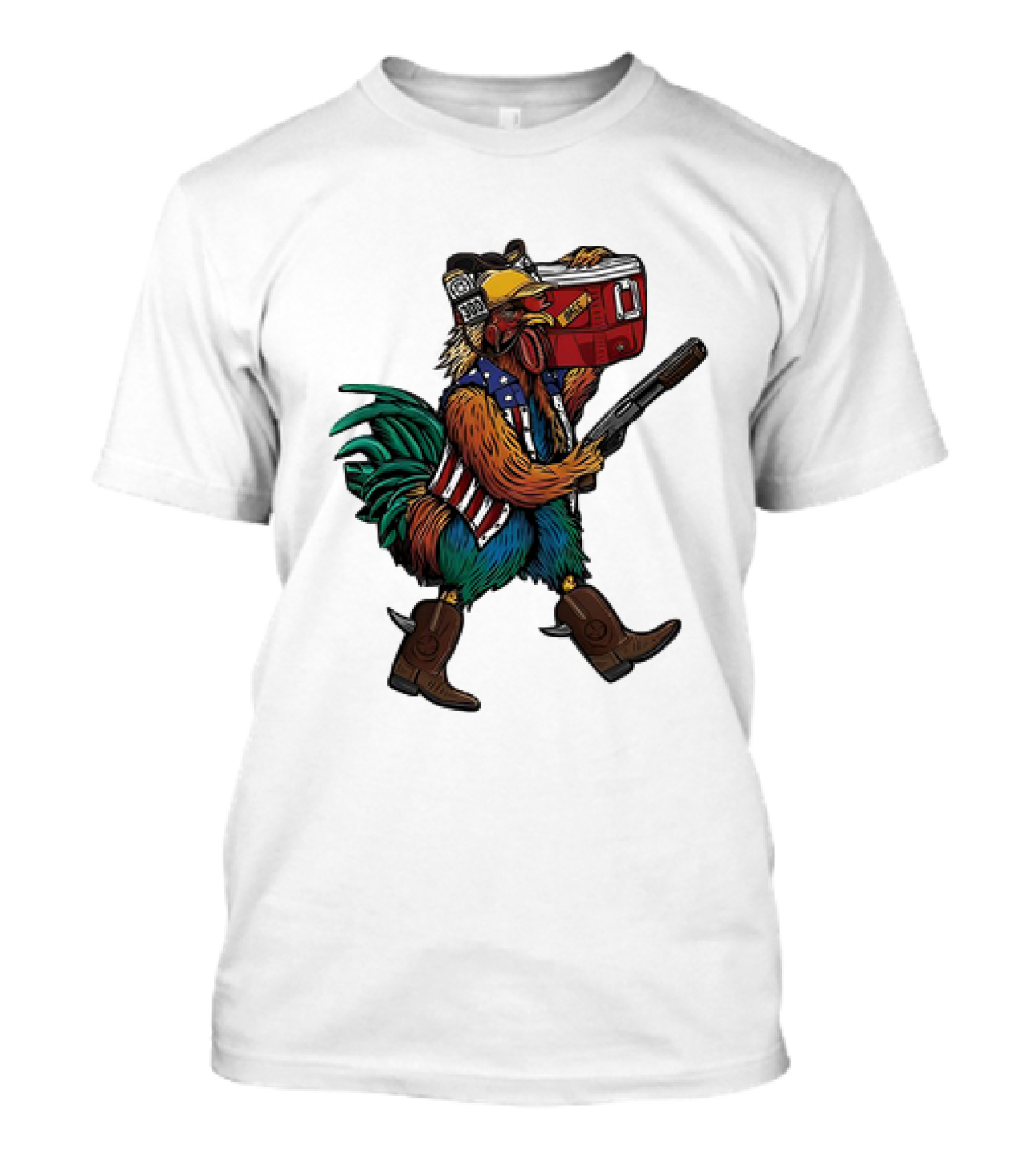 Merica Tacticock Chicken Patriotic Rooster With Beer Cooler And Shotgun T-Shirt