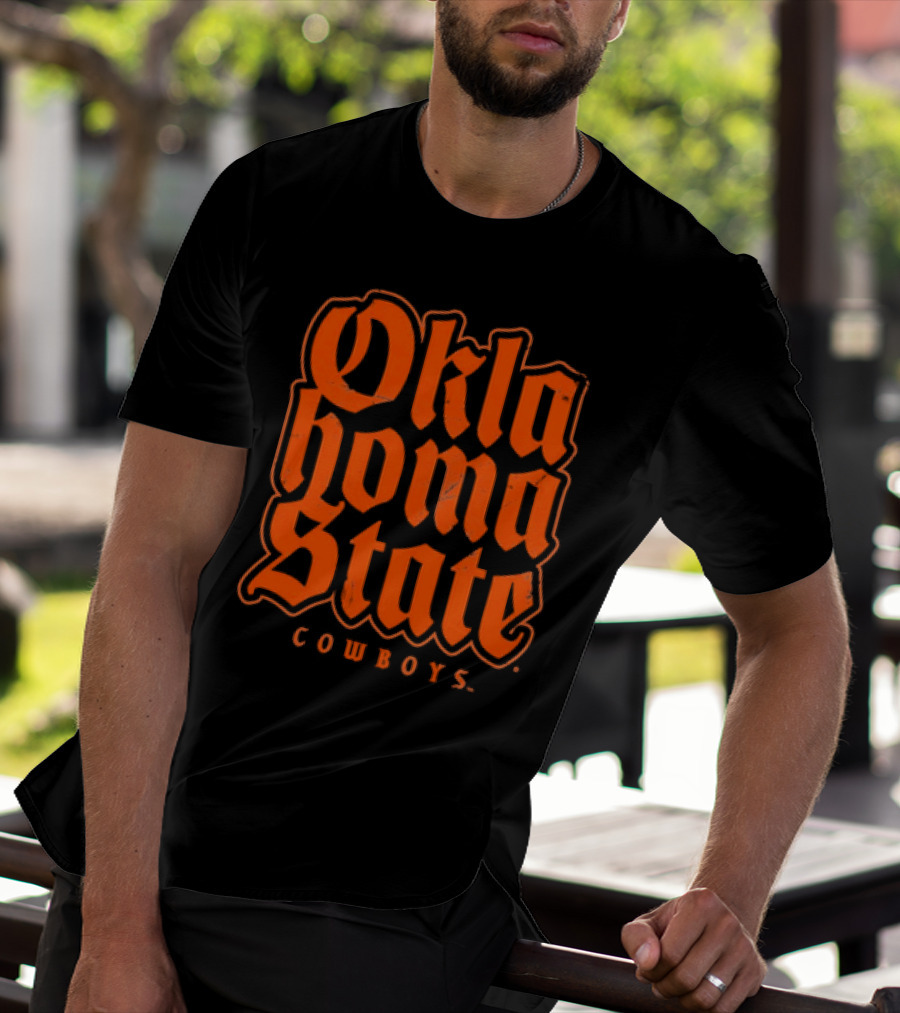 Oklahoma State Cowboys Retro Gothic Orange Text T-Shirt